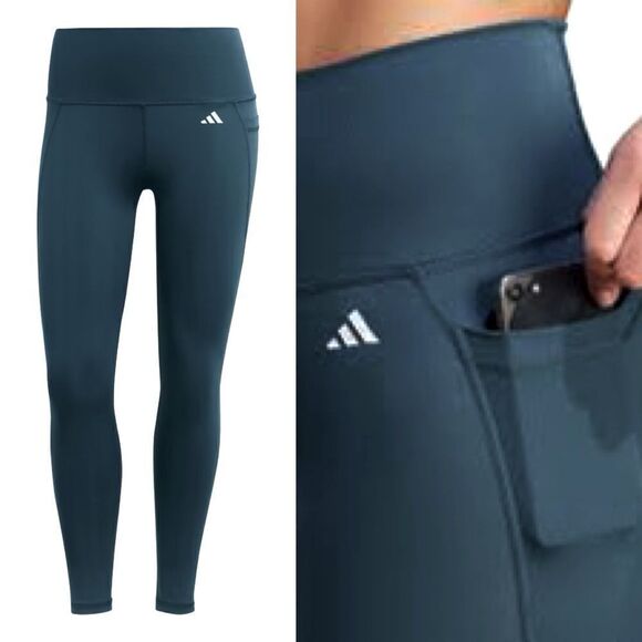 Adidas 7/8 TIGHT FIT HIGH RISE arctic night teal optime stash pocket leggings XS - Picture 1 of 11